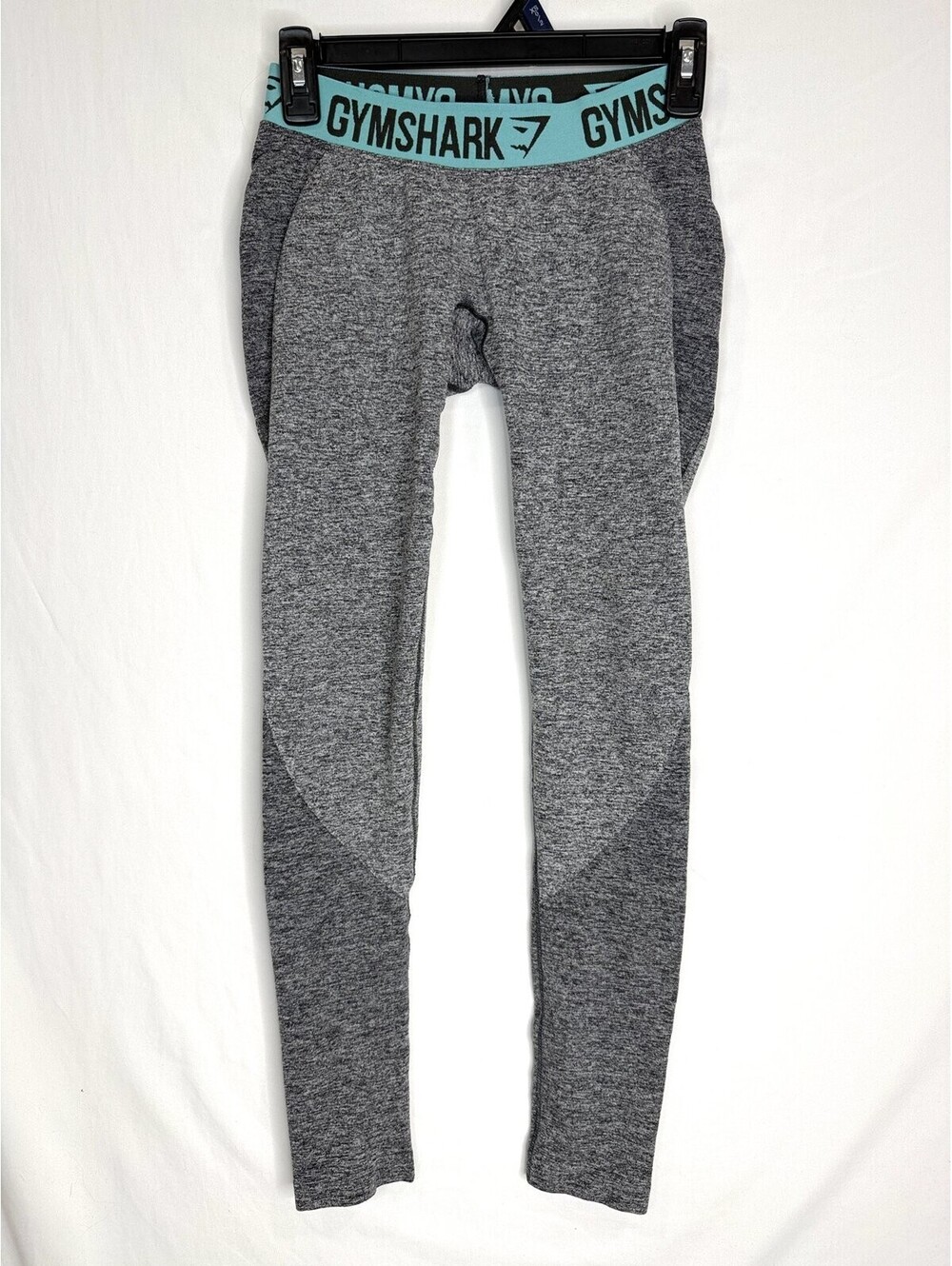 Gymshark Flex Seamless Leggings Small Gray Teal Logo Waistband Workout